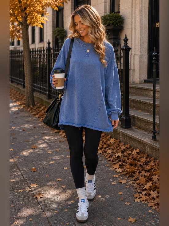 American Eagle Sweaters - American Eagle Oversized Washed Blue Sweatshirt Dress Tunic S (23”-28” ptp)